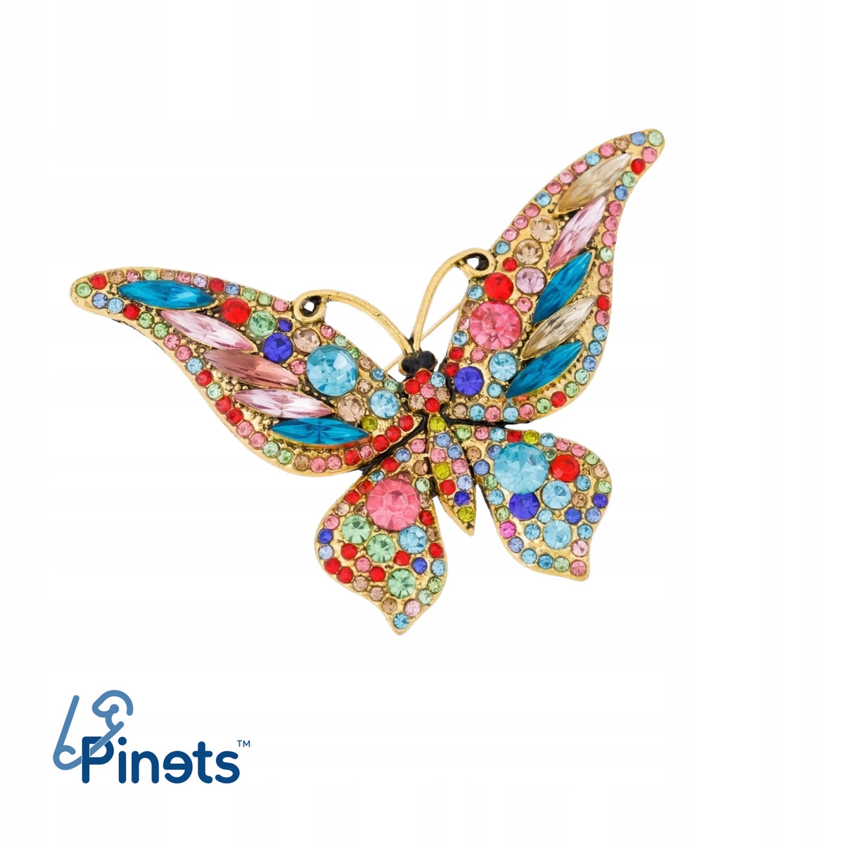 Broszka Motyl Elegancka Kolorowa z Kryształkami Duża Biżuteria Pinets