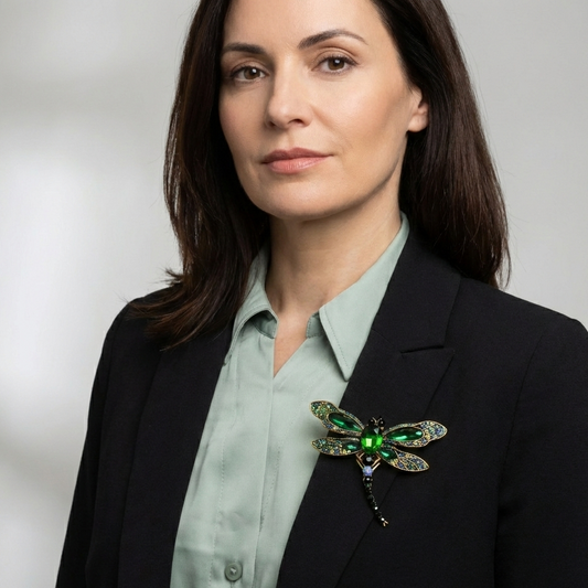 Broșă libelulă PINETS, verde, cu zirconii