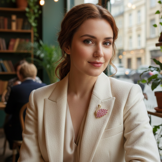 Lebădă roz - broșă placată cu aur de 14 karate