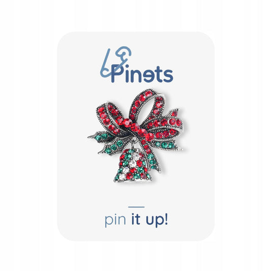 Broșă de Crăciun cu clopoțel și zirconii