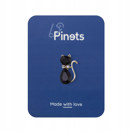 Broșă pisoi neagră cu zirconiu cubic