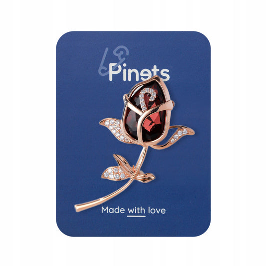 Trandafir roșu - broșă placată cu aur roz de 14K