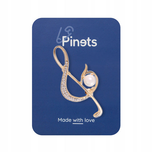 Cheie de sol - broșă cu zirconii și o perlă