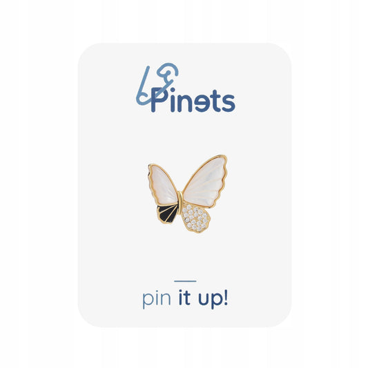 Fluture umplut cu sidef - broșă placată cu aur de 14K