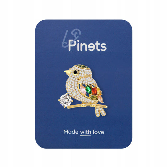 Pasăre vrabie - broșă placată cu aur de 14K