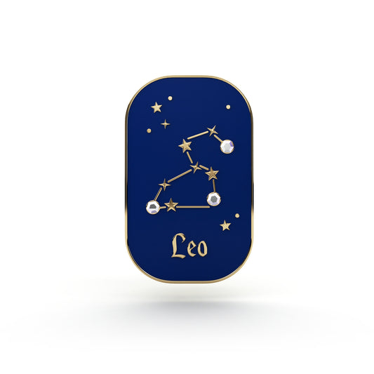 Semn zodiacal Leu - broșă cu zirconiu finisată cu aur de 14K