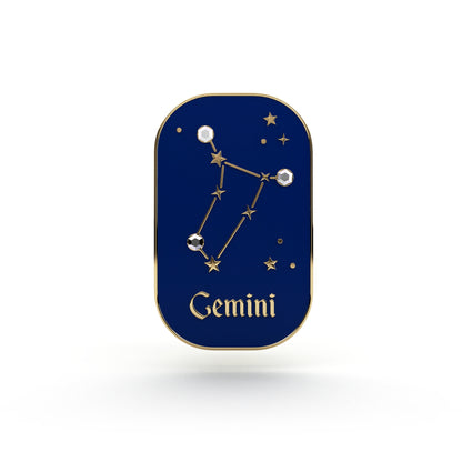Semn zodiacal Gemeni - broșă cu zirconiu finisată cu aur de 14K