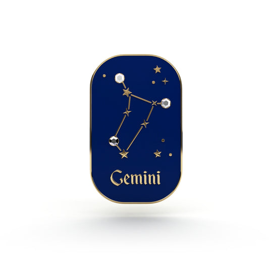 Semn zodiacal Gemeni - broșă cu zirconiu finisată cu aur de 14K