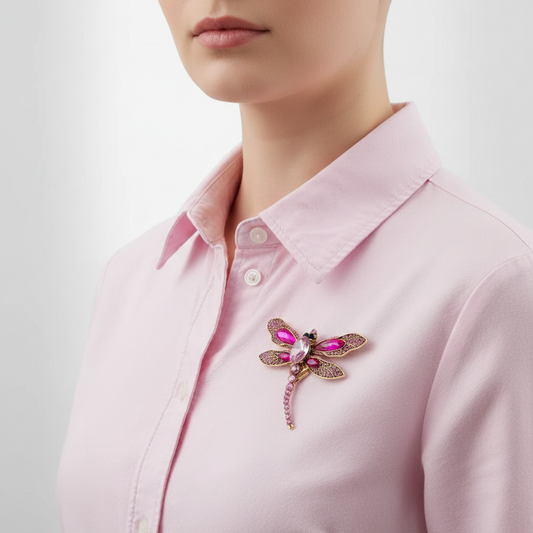 Broșă LIBELULĂ PINETS, culoare aurie, zirconii roz 