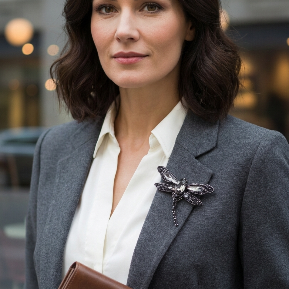 Broșă PINETS DRAGONFLY, neagră, cu zirconiu cubic 