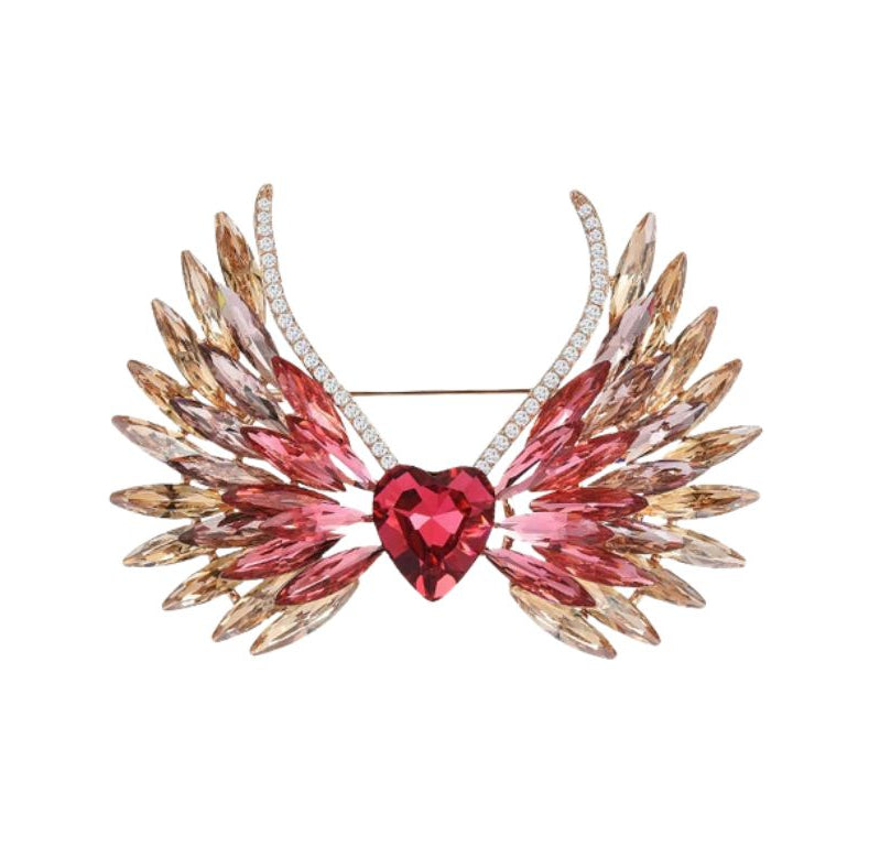 Broșă inimă placată cu aur și aripioare 