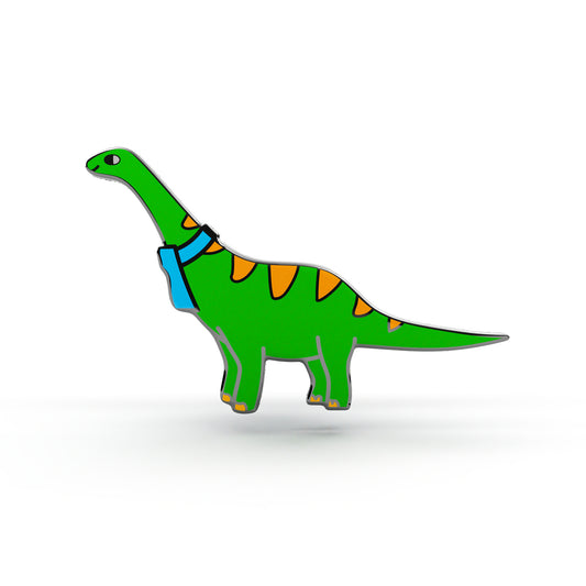 Dinozaur verde cu eșarfă - insignă pentru copil