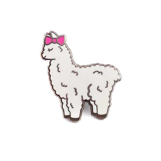Alpaca albă cu fundă roz - o broșă frumoasă
