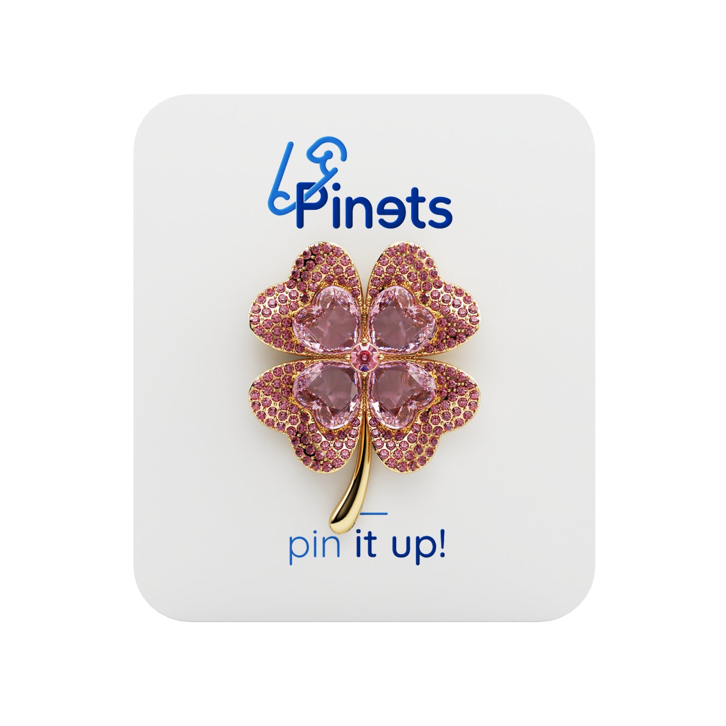 Trifoi roz cu patru foi și zirconii - broșă norocoasă