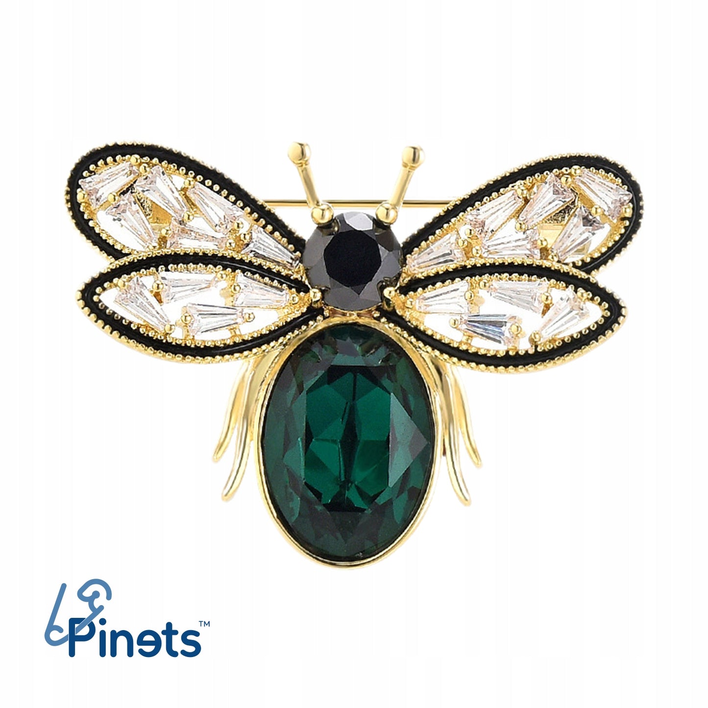 Muscă aurie cu abdomen verde - broșă placată cu aur de 14K