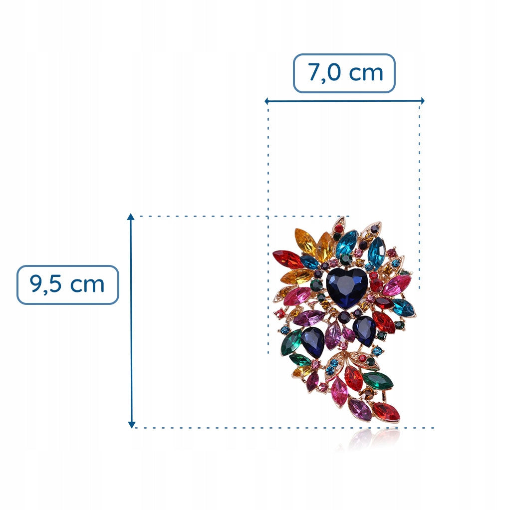 Broșă colorată cu inimă și zirconii