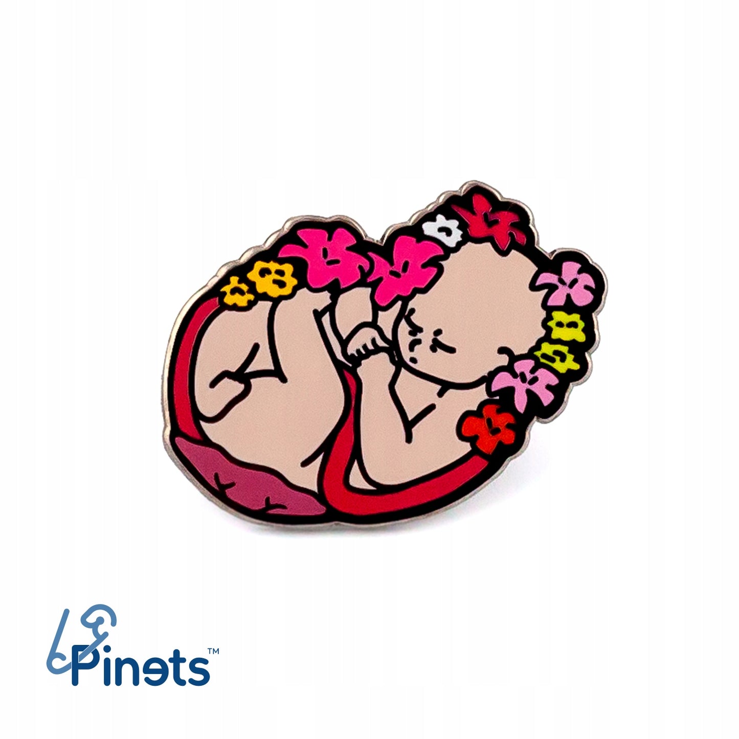 Bebeluș de făt înconjurat de flori - insignă