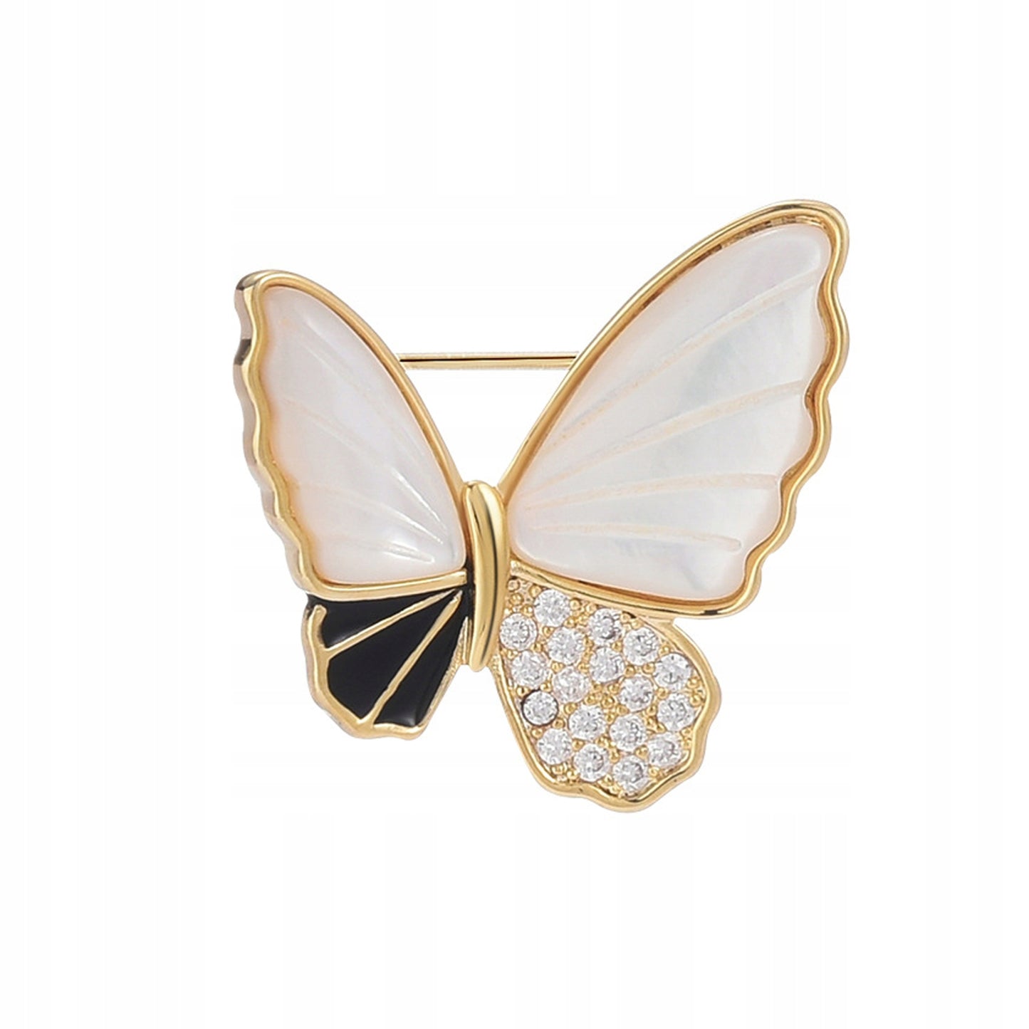 Fluture umplut cu sidef - broșă placată cu aur de 14K