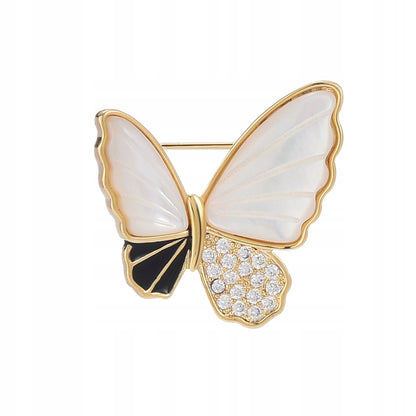 Fluture umplut cu sidef - broșă placată cu aur de 14K