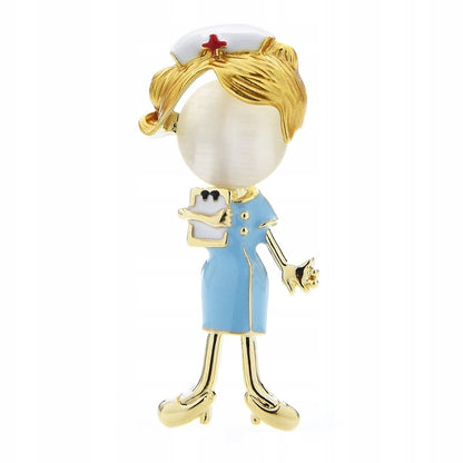 Asistentă medicală în ținută albastră - broșă