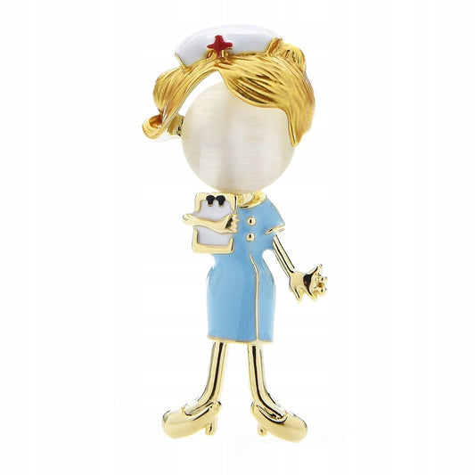 Asistentă medicală în ținută albastră - broșă