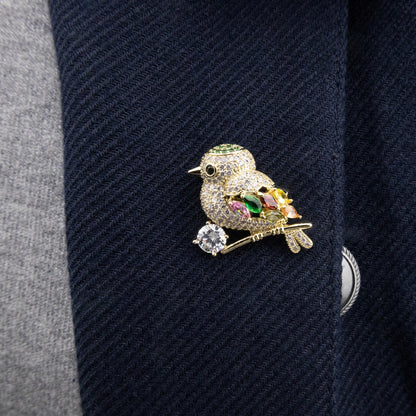 Pasăre vrabie - broșă placată cu aur de 14K
