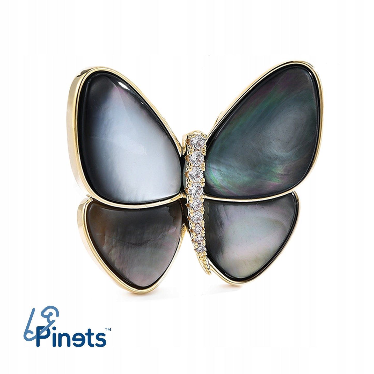 Fluture umplut cu sidef - broșă placată cu aur de 14K