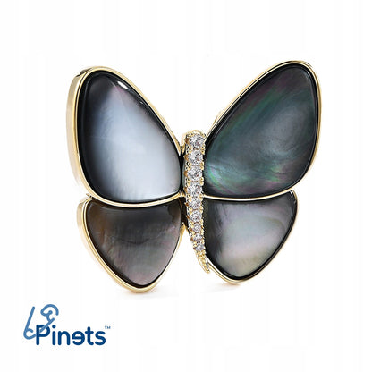 Fluture umplut cu sidef - broșă placată cu aur de 14K