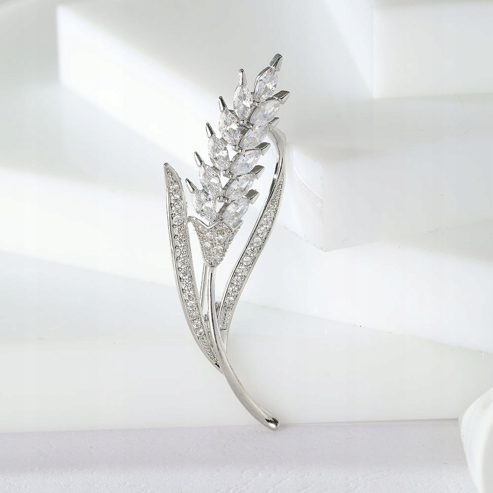 Spicul de grâu - broșă placată cu aur alb de 14K