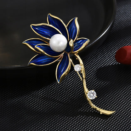 Floare de lotus - broșă placată cu aur de 14k