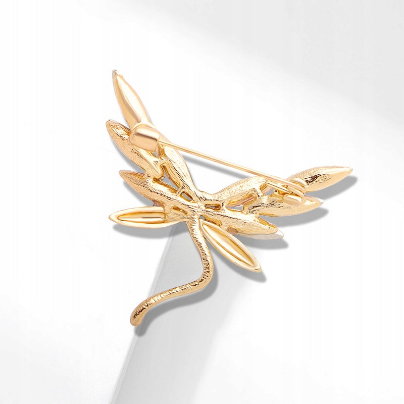Libelulă aurie cu aripi roz - broșă