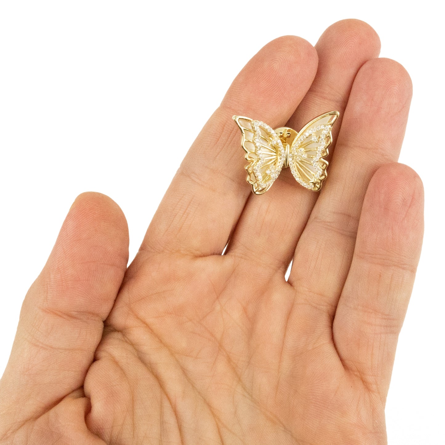 Fluture cu zirconiu cubic - broșă placată cu aur de 14K