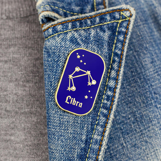 Semn zodiacal Balanță - broșă cu zirconiu finisată cu aur de 14K