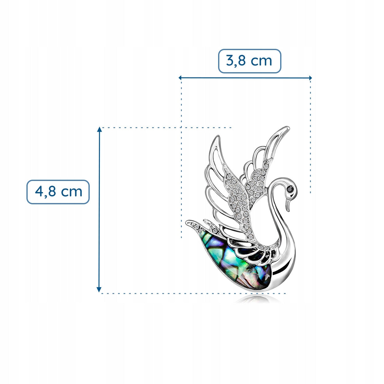 Broșă de lebădă din argint cu sidef