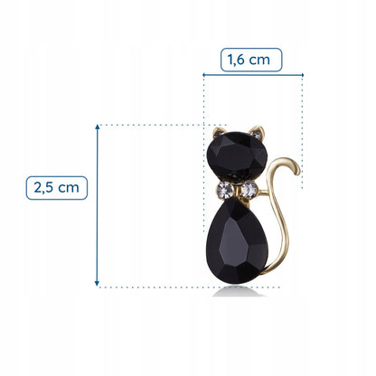 Broșă pisoi neagră cu zirconiu cubic