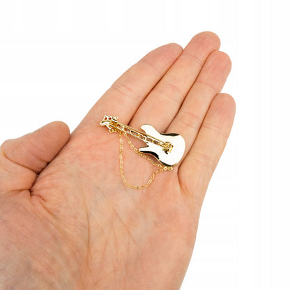 Chitară cu lanț și inscripția LOVE - broșă placată cu aur de 14K