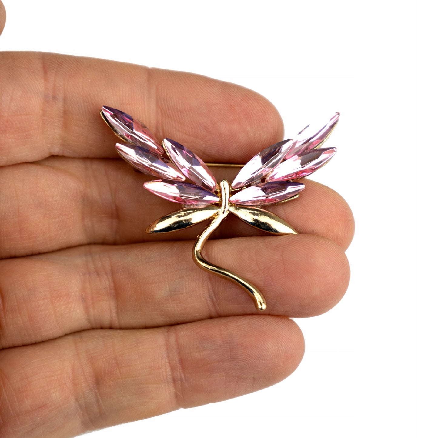 Libelulă aurie cu aripi roz - broșă
