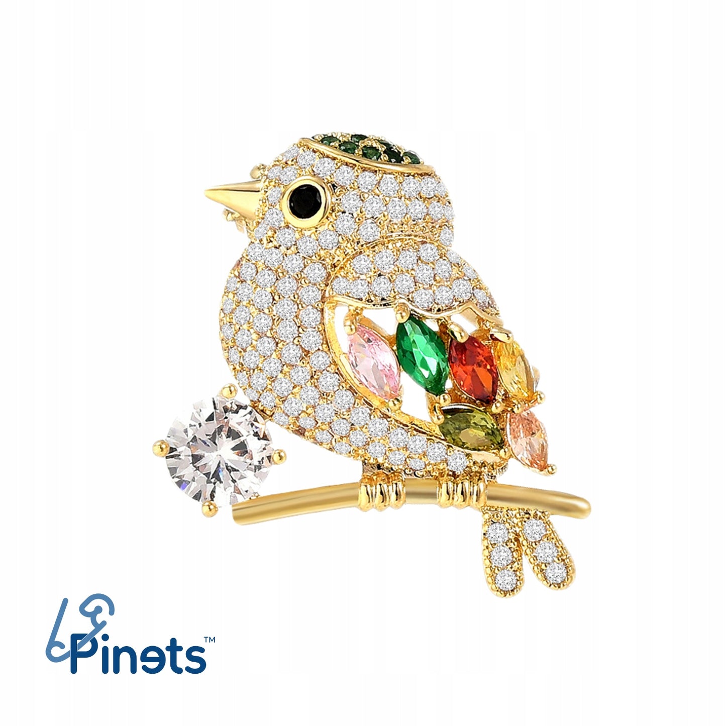 Pasăre vrabie - broșă placată cu aur de 14K