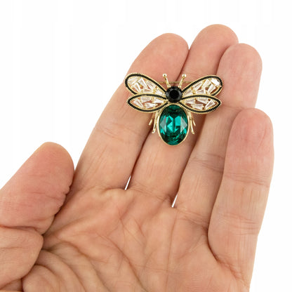 Muscă aurie cu abdomen verde - broșă placată cu aur de 14K