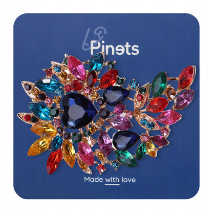 Broșă colorată cu inimă și zirconii