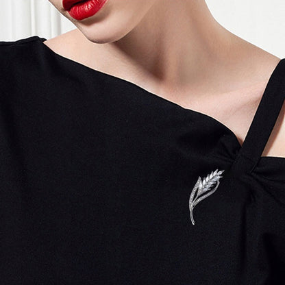 Spicul de grâu - broșă placată cu aur alb de 14K