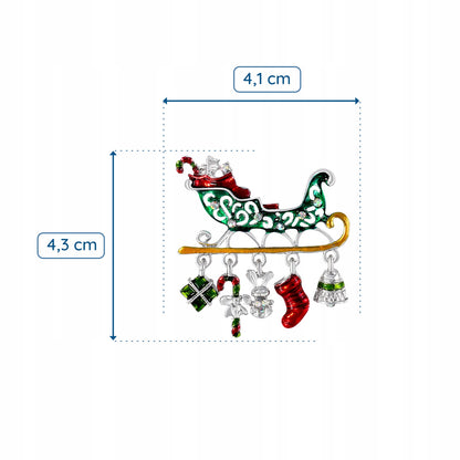 Sania lui Moș Crăciun cu cadouri - broșă de Crăciun