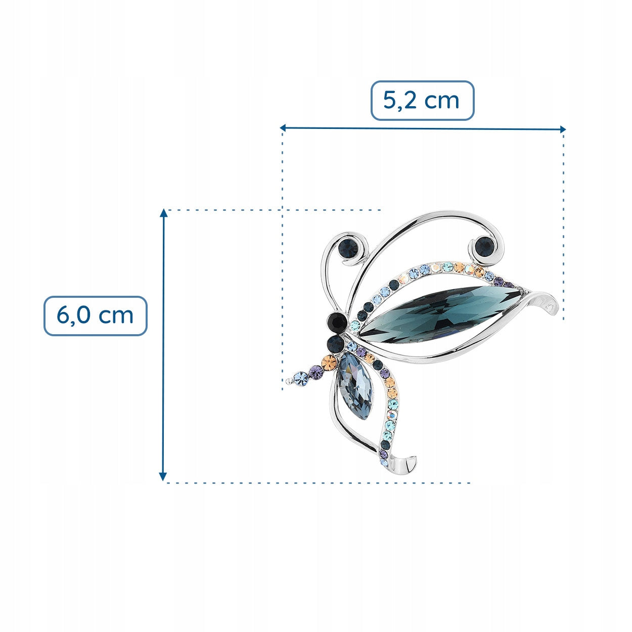Fluture din argint cu zirconii cubice, broșă placată cu aur alb de 14k