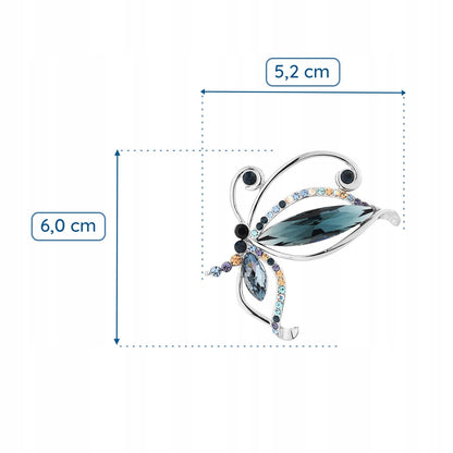 Fluture din argint cu zirconii cubice, broșă placată cu aur alb de 14k