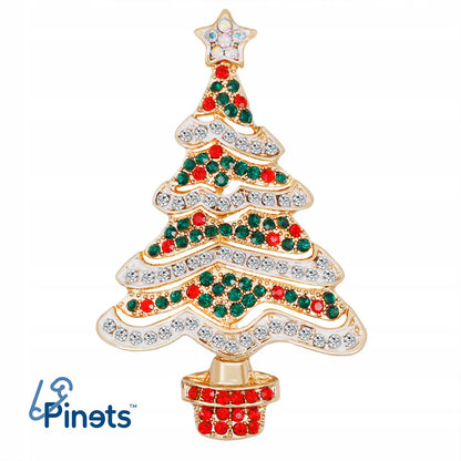 Brad de Crăciun cu lanț alb - broșă colorată de Crăciun