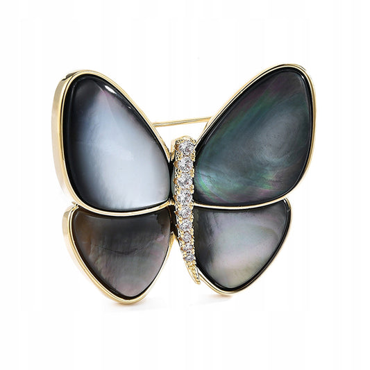 Fluture umplut cu sidef - broșă placată cu aur de 14K