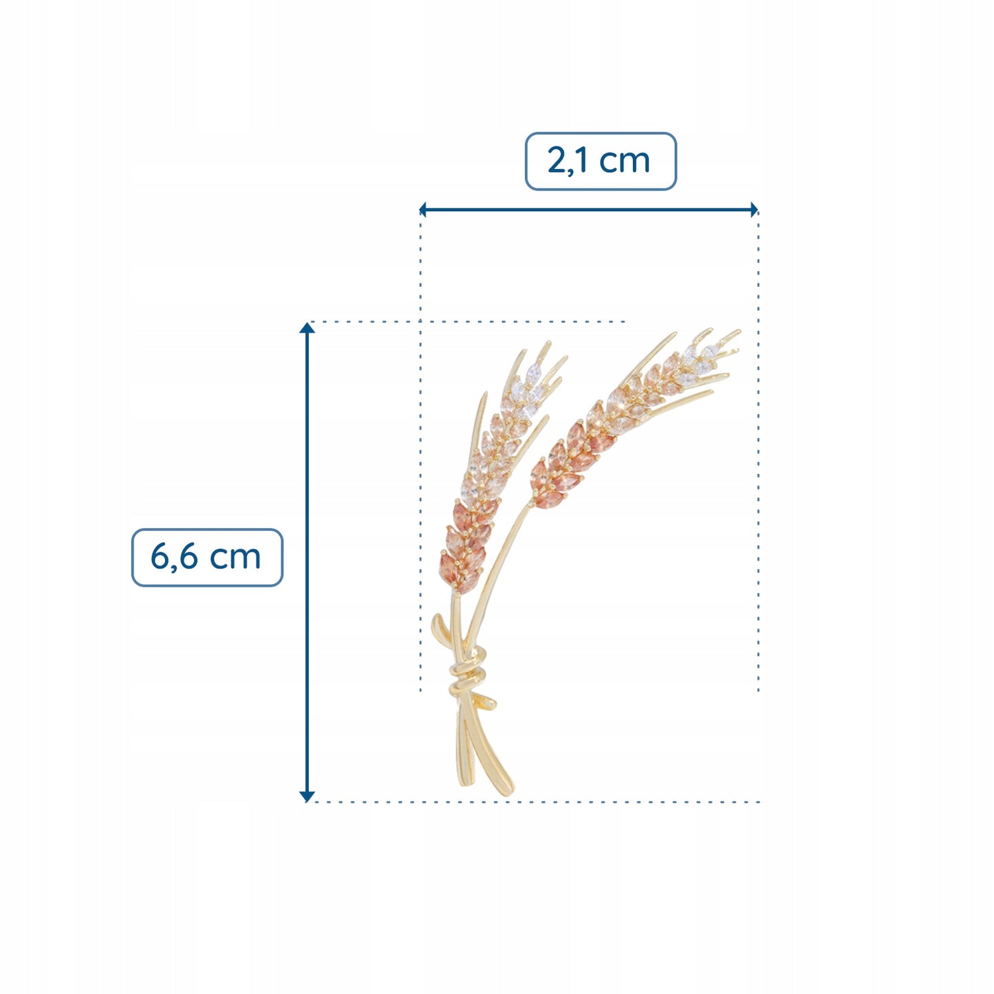 Șuvițe de grâu - broșă placată cu aur de 14K cu zirconiu cubic