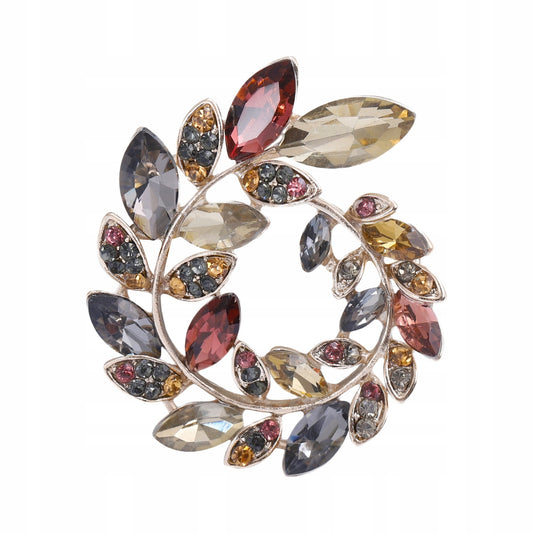 Cunună cu frunze - broșă decorată cu zirconii