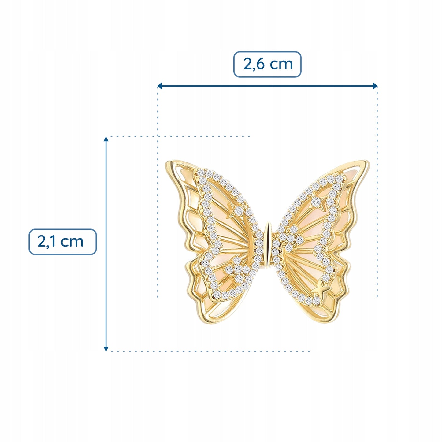 Fluture cu zirconiu cubic - broșă placată cu aur de 14K