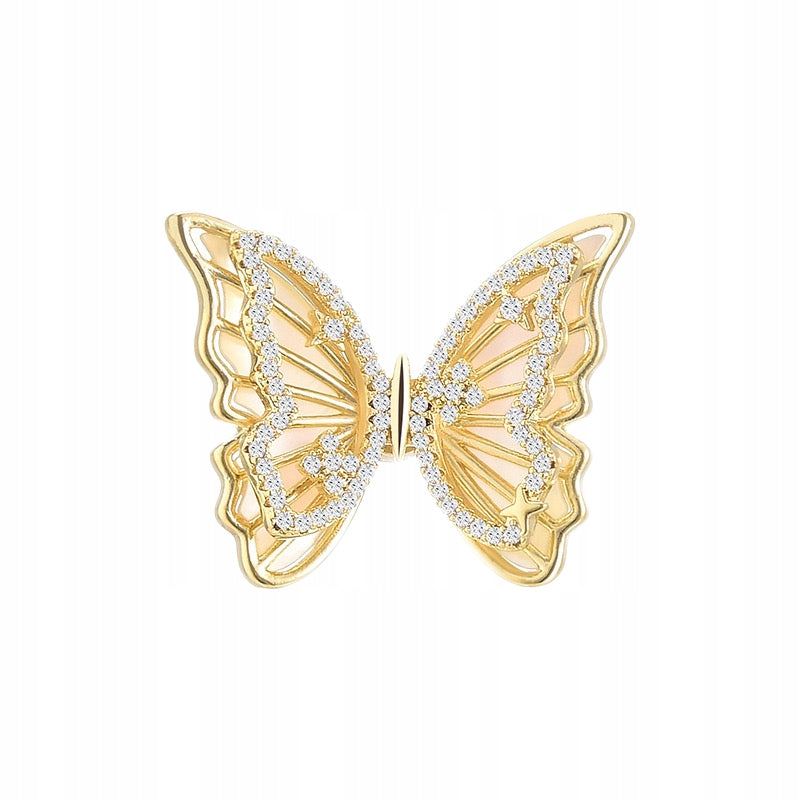 Fluture cu zirconiu cubic - broșă placată cu aur de 14K